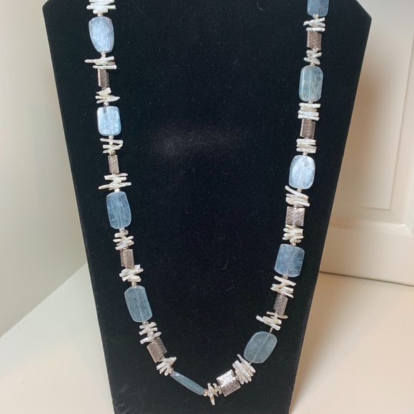 32" Stone, FW Pearl & Sterling Necklace - Picture 1 of 4